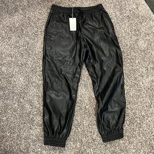 Black leather joggers